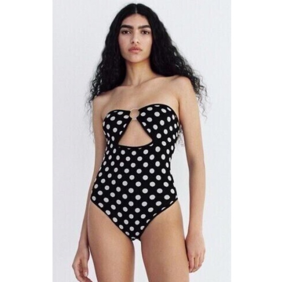 Blogger Favorite Zara Knit Strapless Polka Dot Bodysuit - Picture 1 of 5